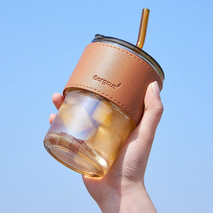 Aesthetic Glass Tumbler with Straw