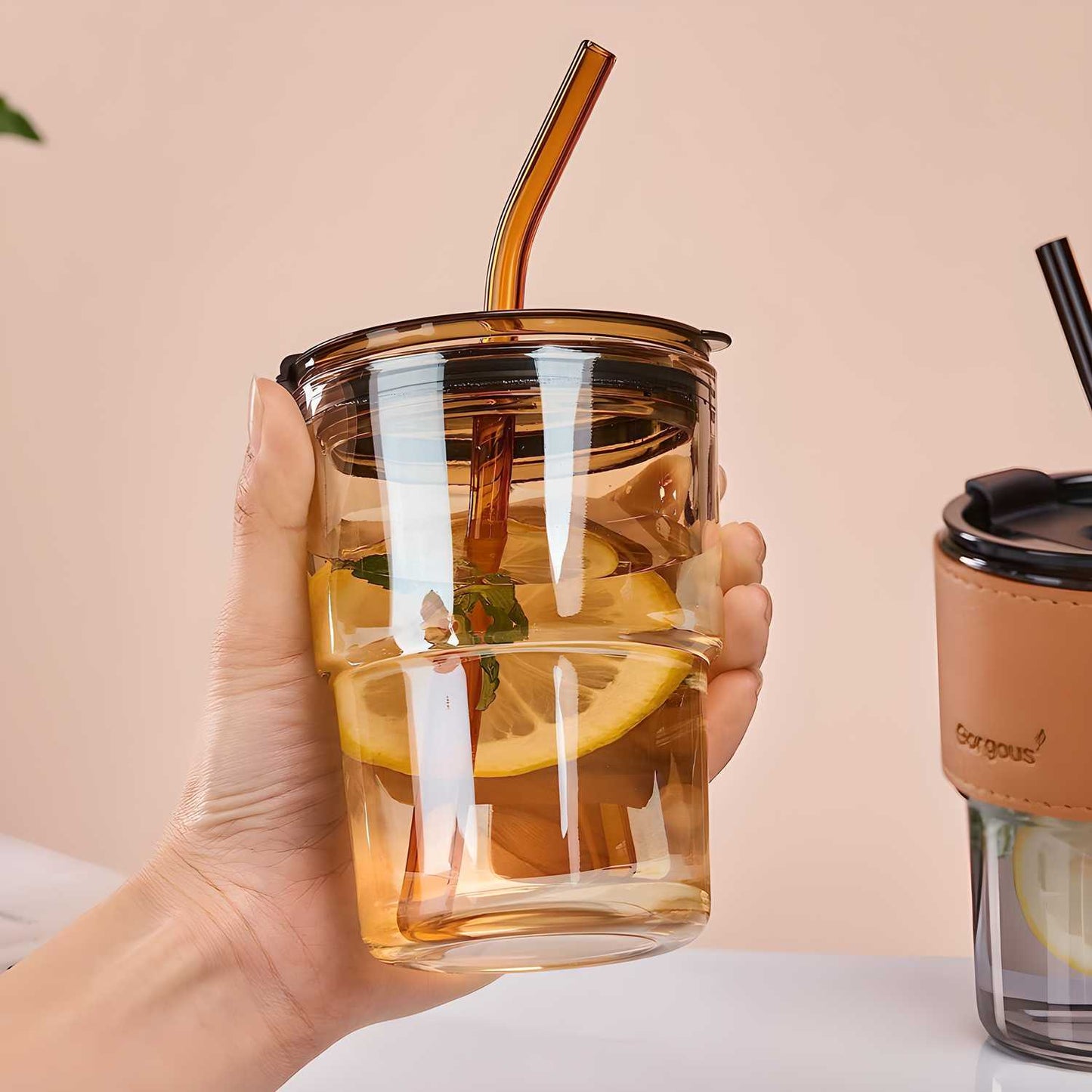 Aesthetic Glass Tumbler with Straw